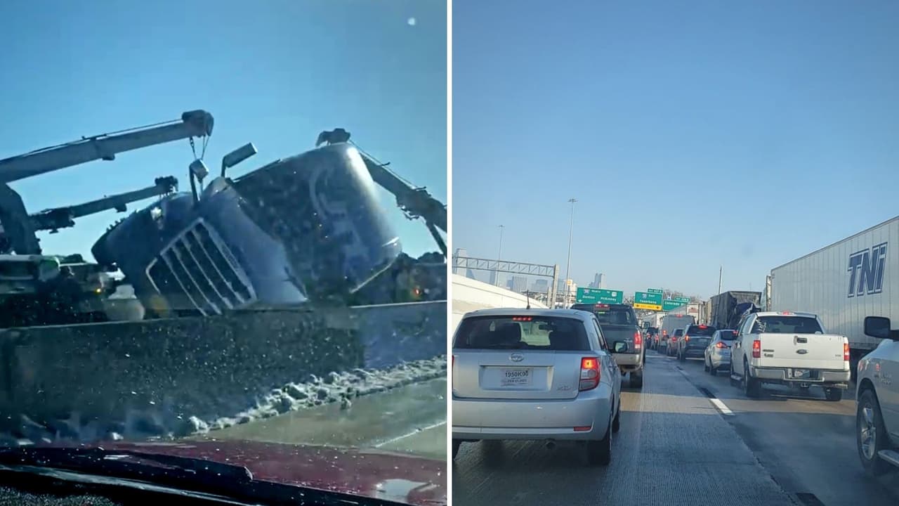 Durante la mañana, las autopistas rumbo al centro de Dallas estuvieron colapsadas por los accidentes y autos varados por el hielo negro.