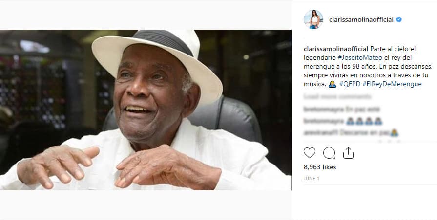 El pasado 1 de junio expresó su dolor tras el fallecimiento del llamado 'rey del merengue'.