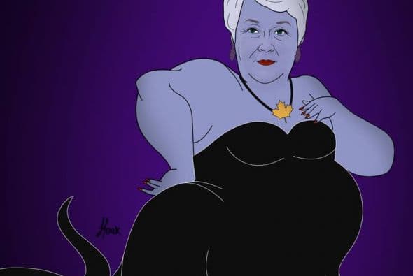 Con esta imagen representó a Pauline Marois como la malvada pulpo Ursula de La Sirenita. Cortesía de Saint Hoax.