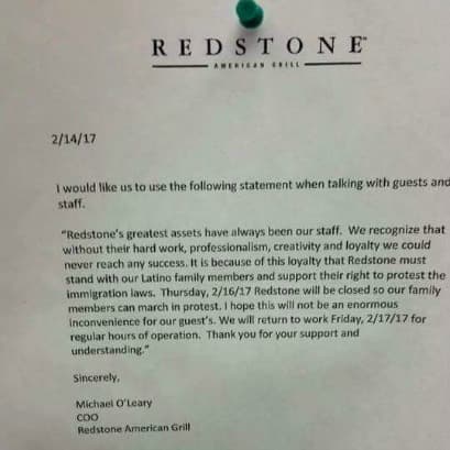 Redstone American Grill mensaje