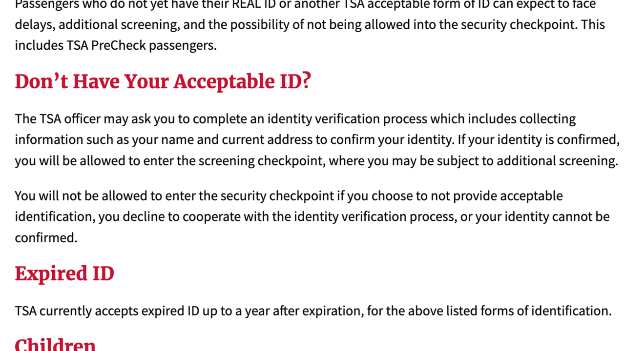 <h2 class="cms-H2-H2">Si no tiene su identificación</h2>
<br>
<br>Hay gente que no tiene su identificación o la puede tener perdida o robada. En estos casos, TSA puede pedir datos de los pasajeros y estarán sujetos a una revisión para poder verificar su identidad. Si no puede verificarse, un pasajero no podrá abordar su vuelo.