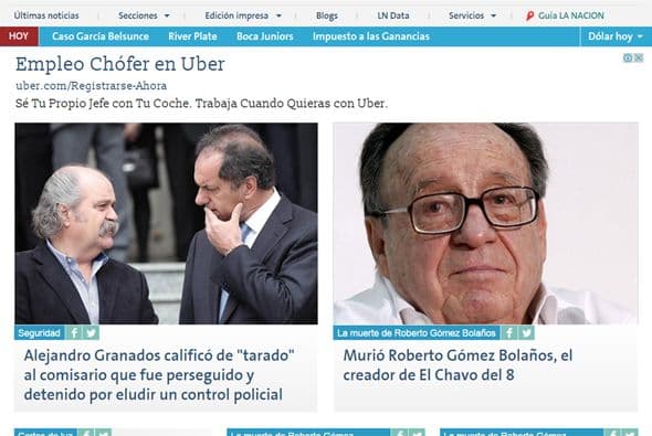 La Nación de Argentina también publicó sobre la muerte de Gómez Bolaños en su portada principal.