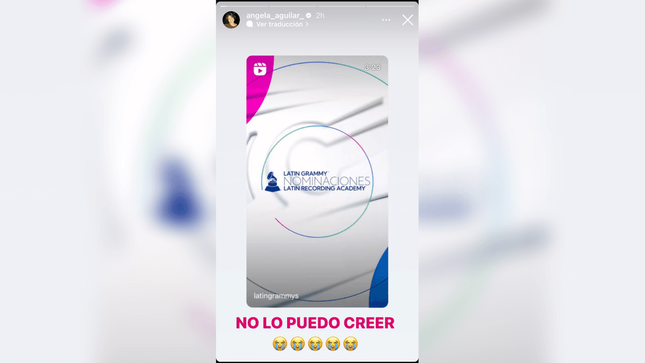 <a href="https://www.univision.com/famosos/angela-aguilar-vestido-gucci-encaje-transparente-fotos" target="_blank">La Princesita del Regional Mexicano, Ángela Aguilar, </a>fue otra que se emocionó con lágrimas por sus dos nominaciones: 
<b>Mejor Canción Regional Mexicana y Mejor Álbum de Música Ranchera/Mariachi.</b>
<br>