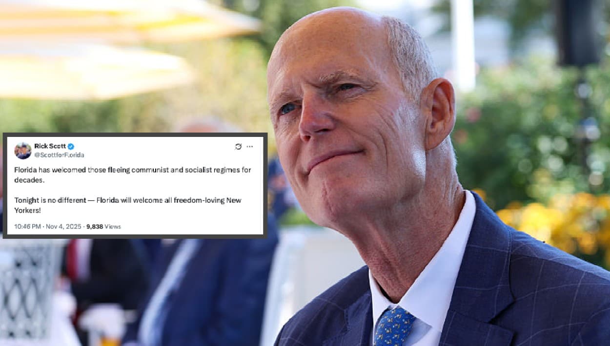 Tan pronto supo de la victoria de Zohran Mamdani en la ciudad de Nueva York, 
<b>el veterano senador republicano de Florida, Rick Scott</b>, expresó en la red social X: "Florida ha acogido durante décadas a quienes huyen de regímenes 
<b>comunistas y socialistas</b>. Esta noche no es diferente. ¡Florida dará la bienvenida a todos los neoyorquinos amantes de la libertad!".