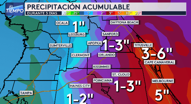 El riesgo de inundaciones costeras incluye a los condados Brevard y Volusia, en esos sectores se podrían registrar acumulados de hasta 6 pulgadas.