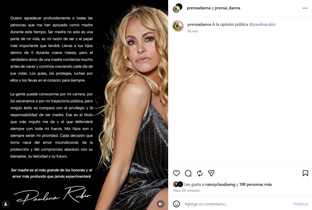 Paulina Rubio escribió su sentir en medio del juicio por la custodia de su hijo Andrea Nicolás.