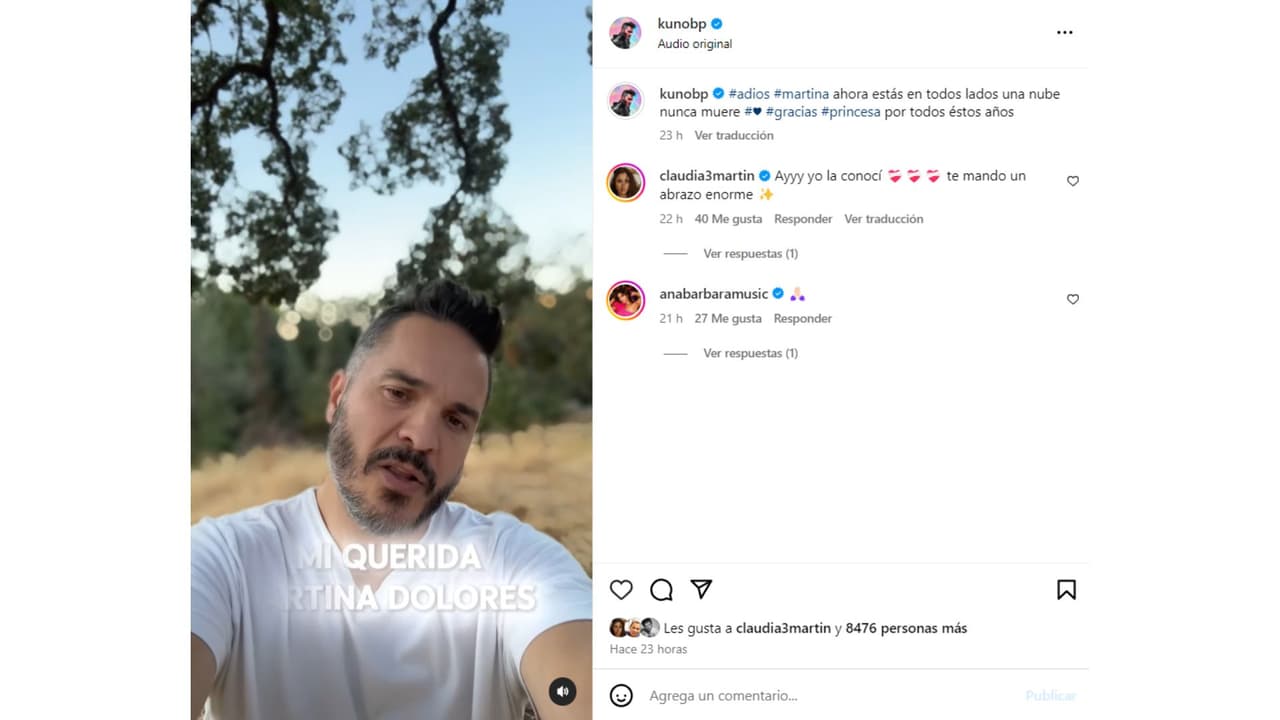 El actor dio a conocer la muerte de Martina el 4 de septiembre.