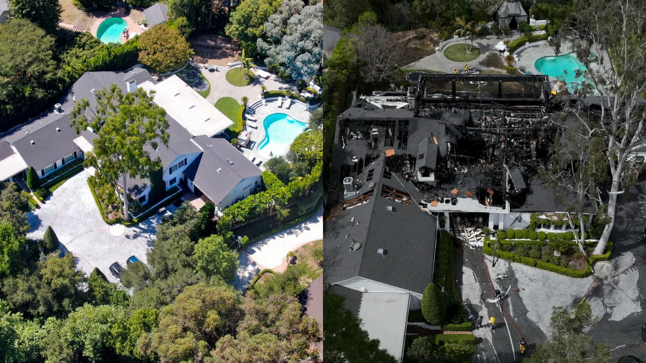 Esta es una comparativa del antes y después del incendio que sufrió la residencia de Cara Delevingne.