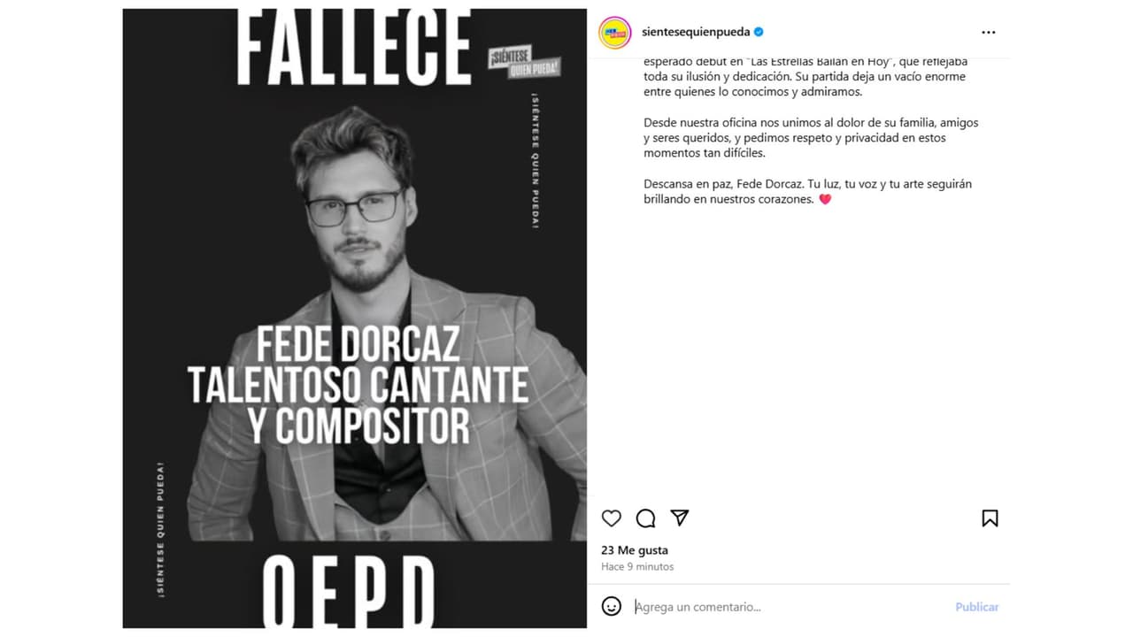 En las redes de ¡Siéntese Quien Pueda! se informó la muerte de Fede Dorcaz.