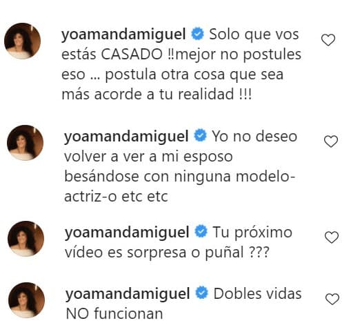 La argentina comentó la publicación y dejó claro que Diego era un hombre casado y que
<b>no quería ver a su esposo besando a otra mujer</b>, aunque fuera actuación.
<br>