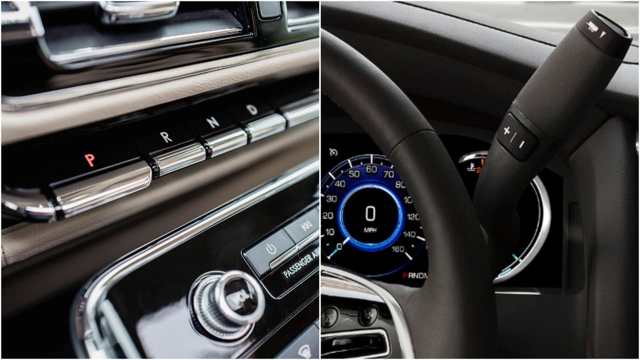 <h3 class="cms-h3-H3">Selector de cambios.</h3>
<br>
<br>En un afán por liberar la mayor cantidad de espacio posible en la consola central Lincoln diseñó un 
<b>sistema de teclas </b>para controlar la transmisión, mientras que Cadillac persiguiendo el mismo objetivo optó por una palanca de cambios con base en la columna de la dirección, una solución de vieja escuela. El sistema de teclas de la Navigator es intuitivo, elegante y funciona sin retrasos.Ambos vehículos cuentan con paletas de cambios a los lados del volante para quienes gustan de tomar las cosas con sus propias manos.
<br>
<br>Imagen: Lincoln izquierda, Cadillac derecha.