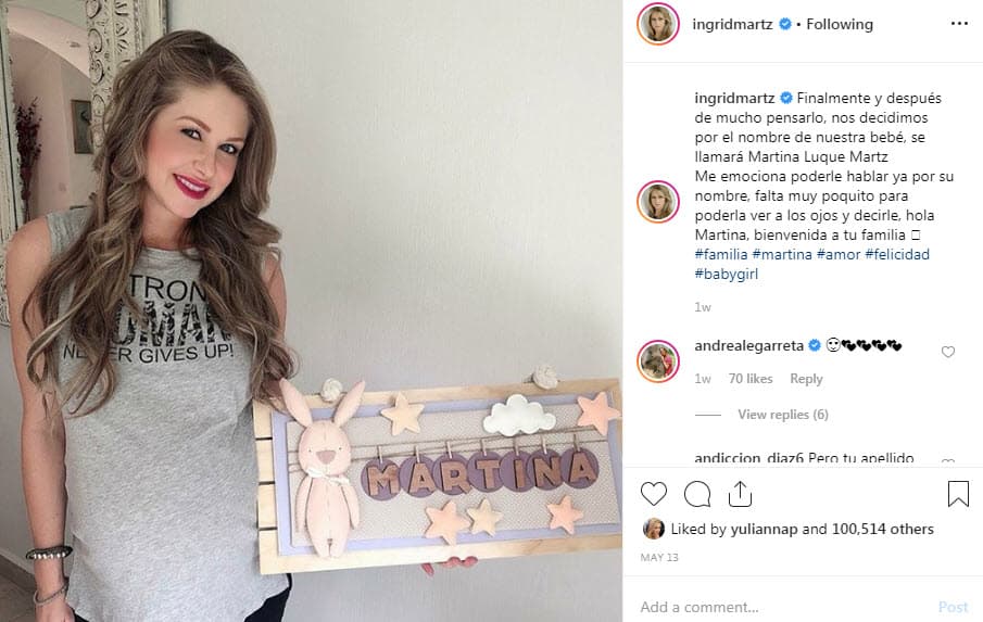 Y fue apenas una semana antes de la llegada de su hija cuando la pareja decidió que la llamarían Martina.