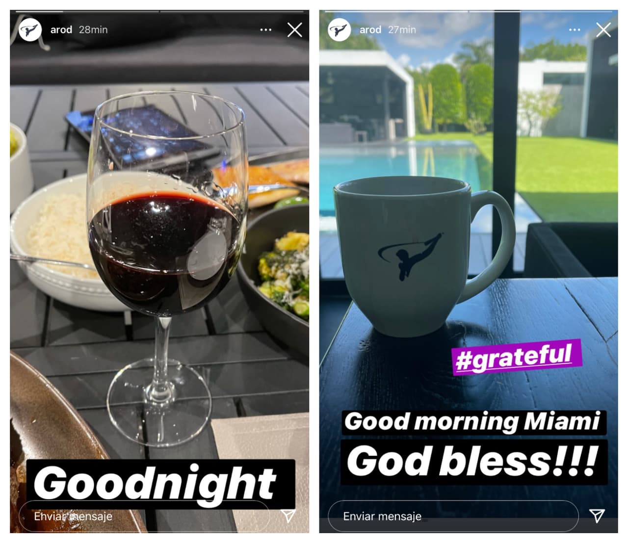 Lo que sí publicó A-Rod en sus historias de Instagram de este domingo 14 es lo bien que la pasa en Miami.