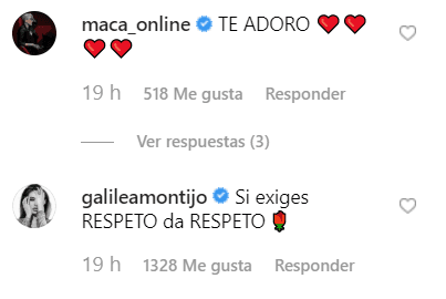 Tal es el caso de Maca Carriedo y Galilea Montijo, quienes expresaron de esta manera su simpatía. Un día antes Galilea también había rechazadoen Instagram las expresiones de Clark.