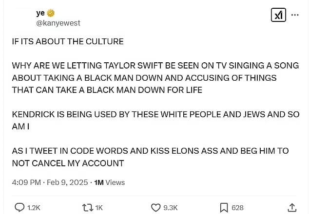 Kanye West arremetió contra Taylor Swift durante el Super Bowl 2025.