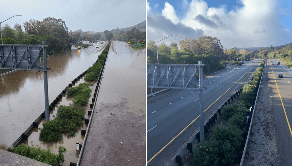 Así quedaron varias partes de 
<b>la autopista 101</b> en la zona de San Luis Obispo. Una muestra más de la cantidad de agua acumulada debido a la tormenta invernal.