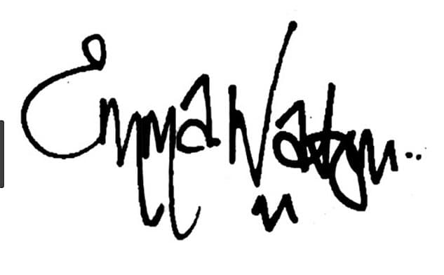 Su firma está cuidadosamente construida, que indica ansiedad y esfuerzo, meticulosidad y autocontrol. Su imagen profesional e identidad personal se entrelazan, y ella es una fanática del control, que se somete a una presión y estrés inmensos para actuar, tanto en la pantalla como detrás de escena. Hay sentimientos subyacentes de inadecuación y vulnerabilidad. Después de todo, Hermione también es humana.