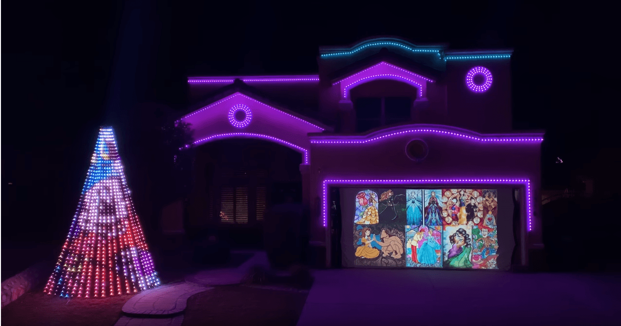Un padre celebra la primera Navidad de su hija con espectáculo de luces inspiradas en Disney