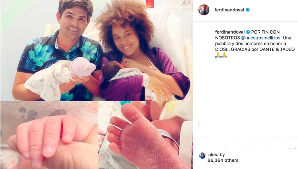 Aunque el pasado jueves 25 de abril, en entrevista telefónica con el programa De primera mano, 
<b><a href="https://www.univision.com/famosos/ferdinando-valencia-relata-la-batalla-que-esta-dando-su-novia-para-que-sus-gemelos-no-nazcan-aun-fotos">el actor Ferdinando Valencia</a></b> dijo que sus gemelos aún no habían nacido, este lunes trascendió que 
<b>Diego y Tadeo nacieron</b> el pasado 24 de abril, en el estado de Florida.