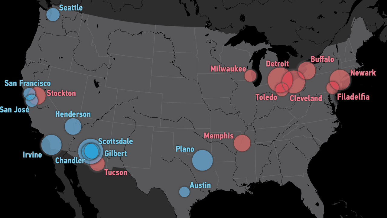 El duro contraste entre las ciudades más necesitadas y las más prósperas de EEUU
