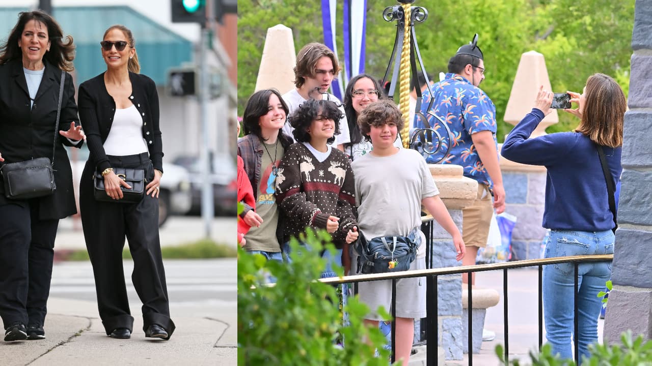 Mientras JLo dejó a su hija Emme con Jennifer Garner, la cantante se fue de compras con una amiga (izq.).