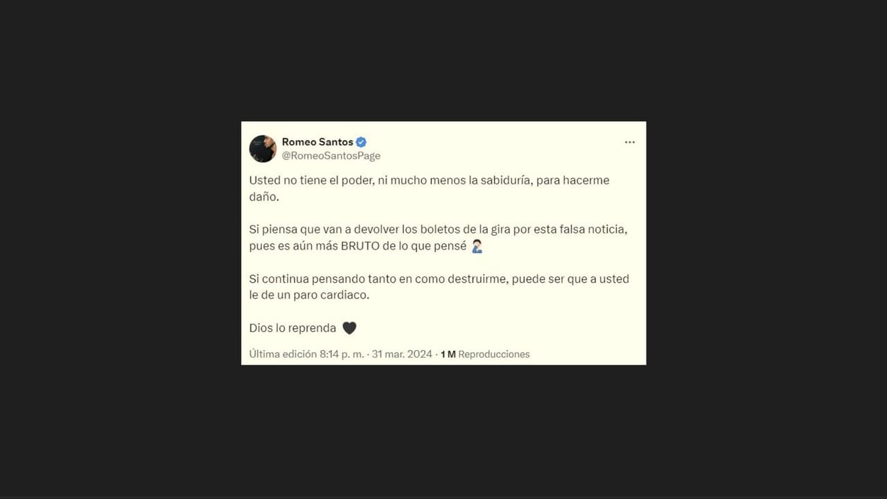 Romeo Santos desmiente hospitalización de emergencia por presunto infarto.