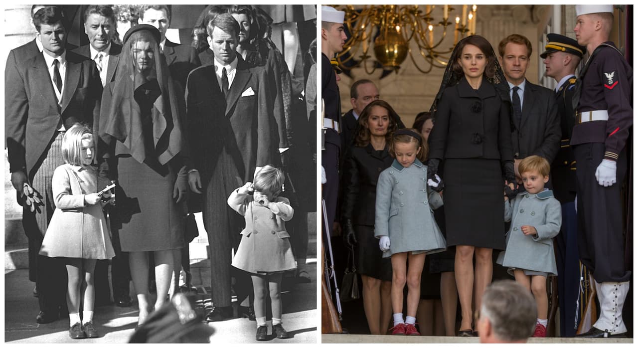 Imágenes históricas que se colaron en la memoria colectiva, como esa foto de la viuda con el rostro cubierto por un largo velo negro y sus dos hijos a cada lado vestidos de formales vestidos azules claros, son reproducidas en la película con minucia y detalle.
<br>Getty Images- Ap