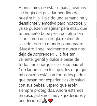 El millonario empresario italiano destacó la valentía de la bebé ante la operación: "¡Nuestro ángel realmente nunca nos deja de sorprendernos! Ella fue tan valiente, gentil y dulce a pesar de todo, ¡me enorgullece ser su padre!".