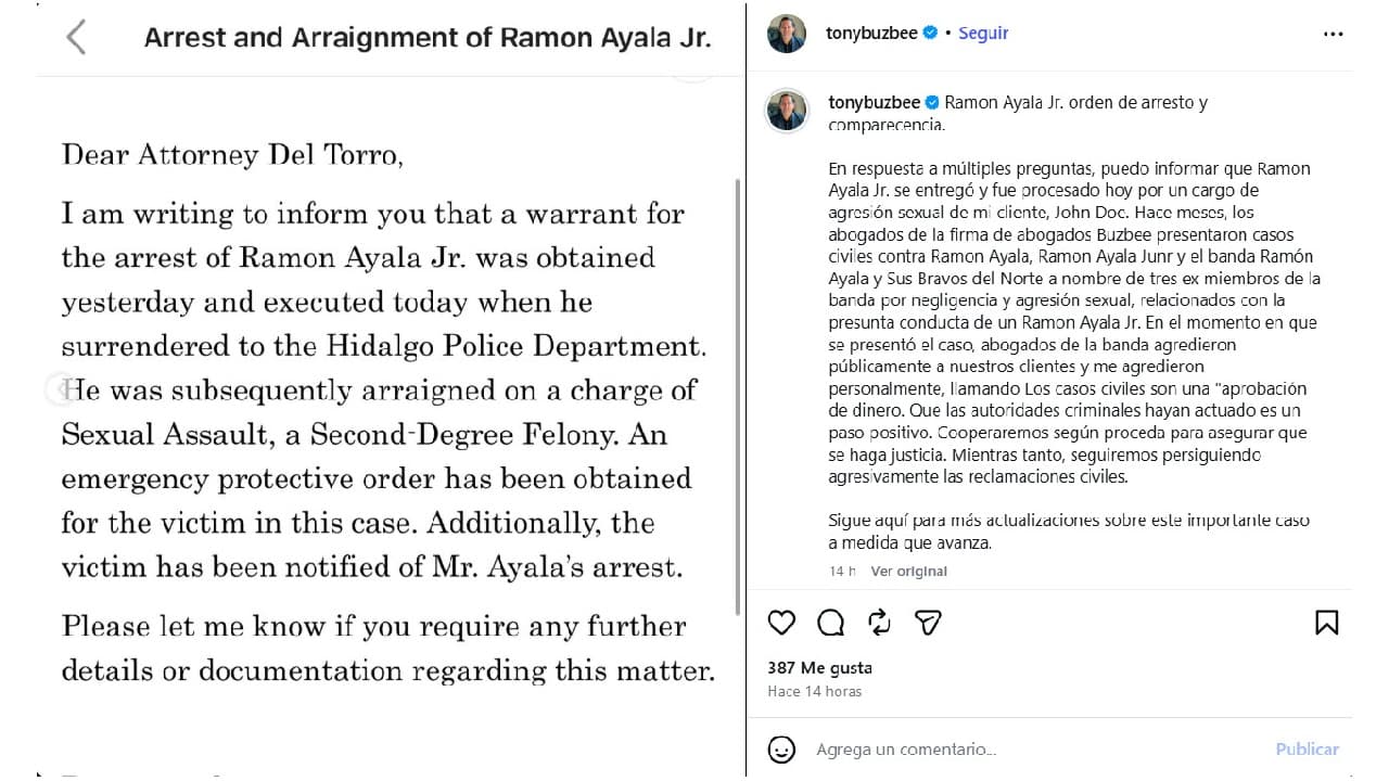 Ramón Ayala Jr. se entrega a las autoridades de Texas.