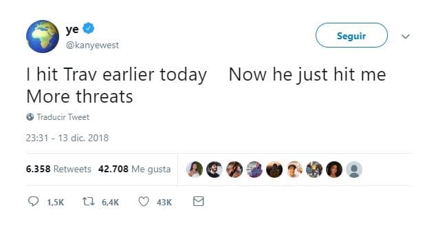 También acusó a su cuñado de haberlo amenazado: “Llamé a Travis hoy temprano. Ahora me devolvió la llamada. Más amenazas”.
<br>