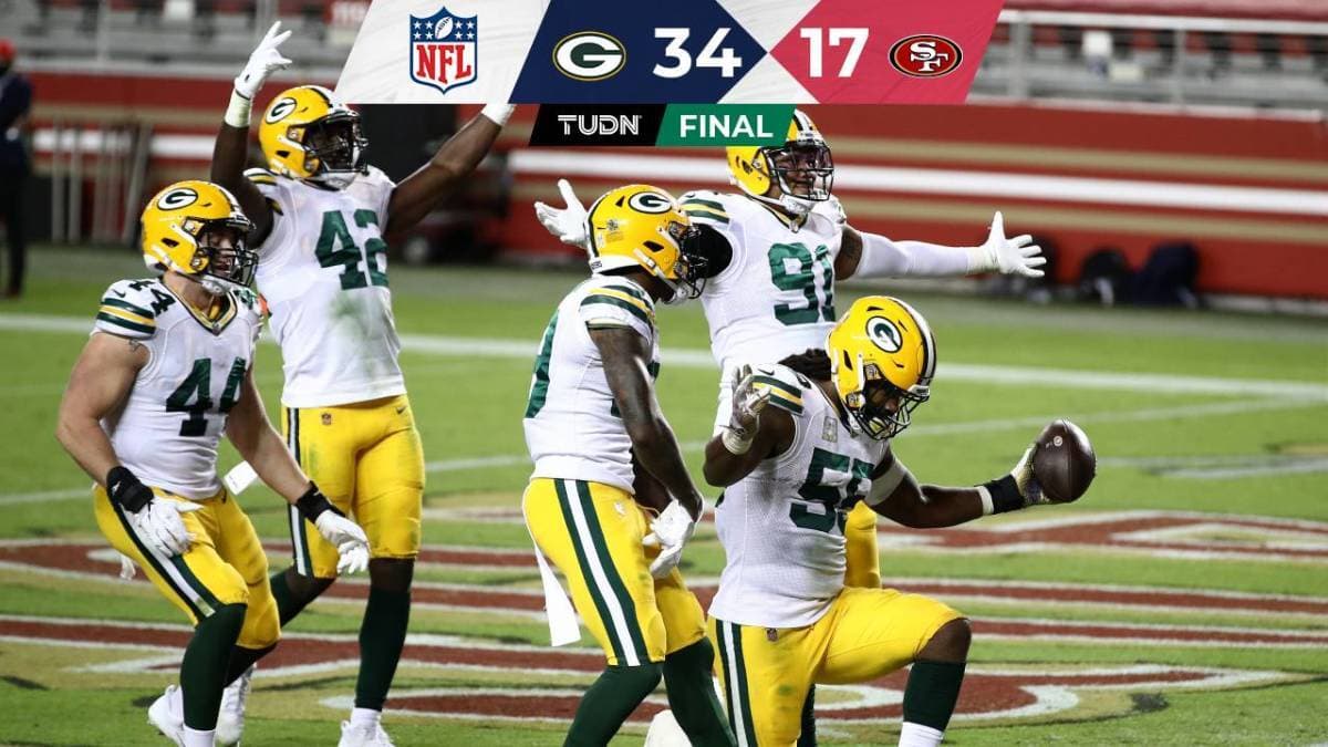 Aaron Rodgers tiene una gran noche y con cuatro pases de anotación sin intercepción, los Green Bay Packers vencen 34-17 a los San Francisco 49'ers.
