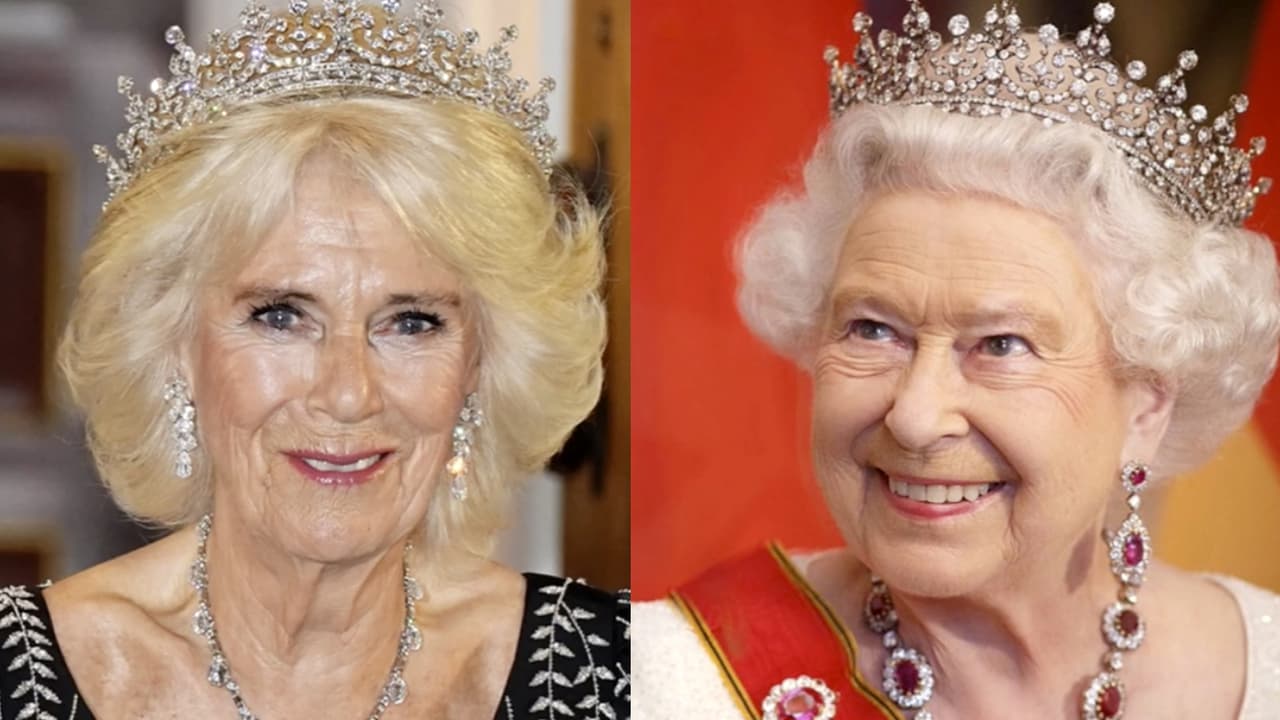 Camila Parker y la Reina Isabel II usando la misma tiara