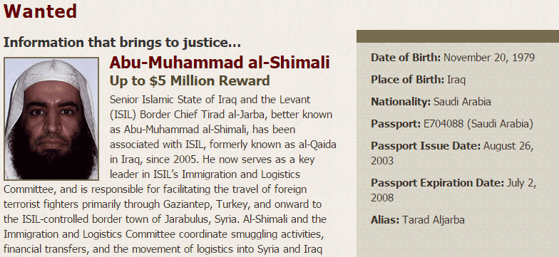 EEUU ofrece una recompensa de 5 millones de dólares por "líder clave" de ISIS