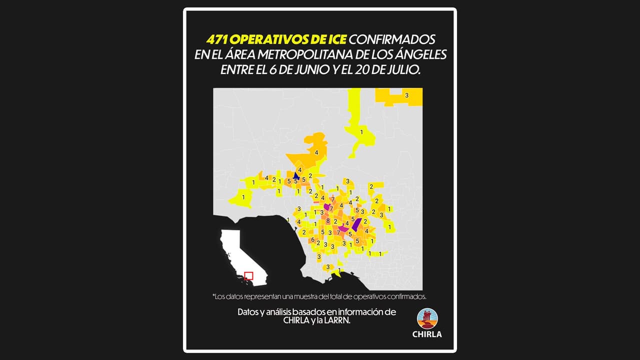 De acuerdo con datos de CHIRLA, este es el mapa de las ciudades más vulnerables a las redadas migratorias al sur de California.