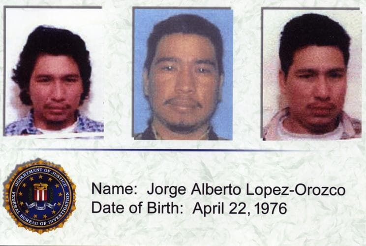 <h3 class="cms-H3-H3">Jorge Alberto López Orozco </h3>
<br>En octubre de 2009, el exfugitivo 480 de la lista de los más buscados 
<b><a href="https://www.fbi.gov/wanted/topten/topten-history/hires_images/FBI-480-JorgeAlbertoLopezOrozco.jpg/view" target="_blank">fue arrestado sin incidentes en Zihuatanejo, México (en el sur del país)</a></b>
<a href="https://www.fbi.gov/wanted/topten/topten-history/hires_images/FBI-480-JorgeAlbertoLopezOrozco.jpg/view" target="_blank"> </a>mientras transportaba una carga de metal a un depósito de chatarra.