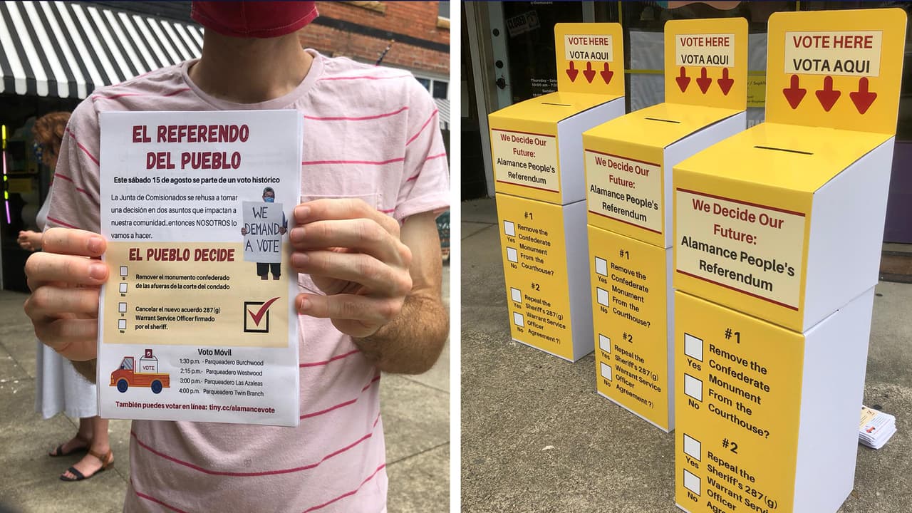 Alamance: Un referéndum simbólico someterá a votación el acuerdo 287g y la ubicación de un monumento confederado