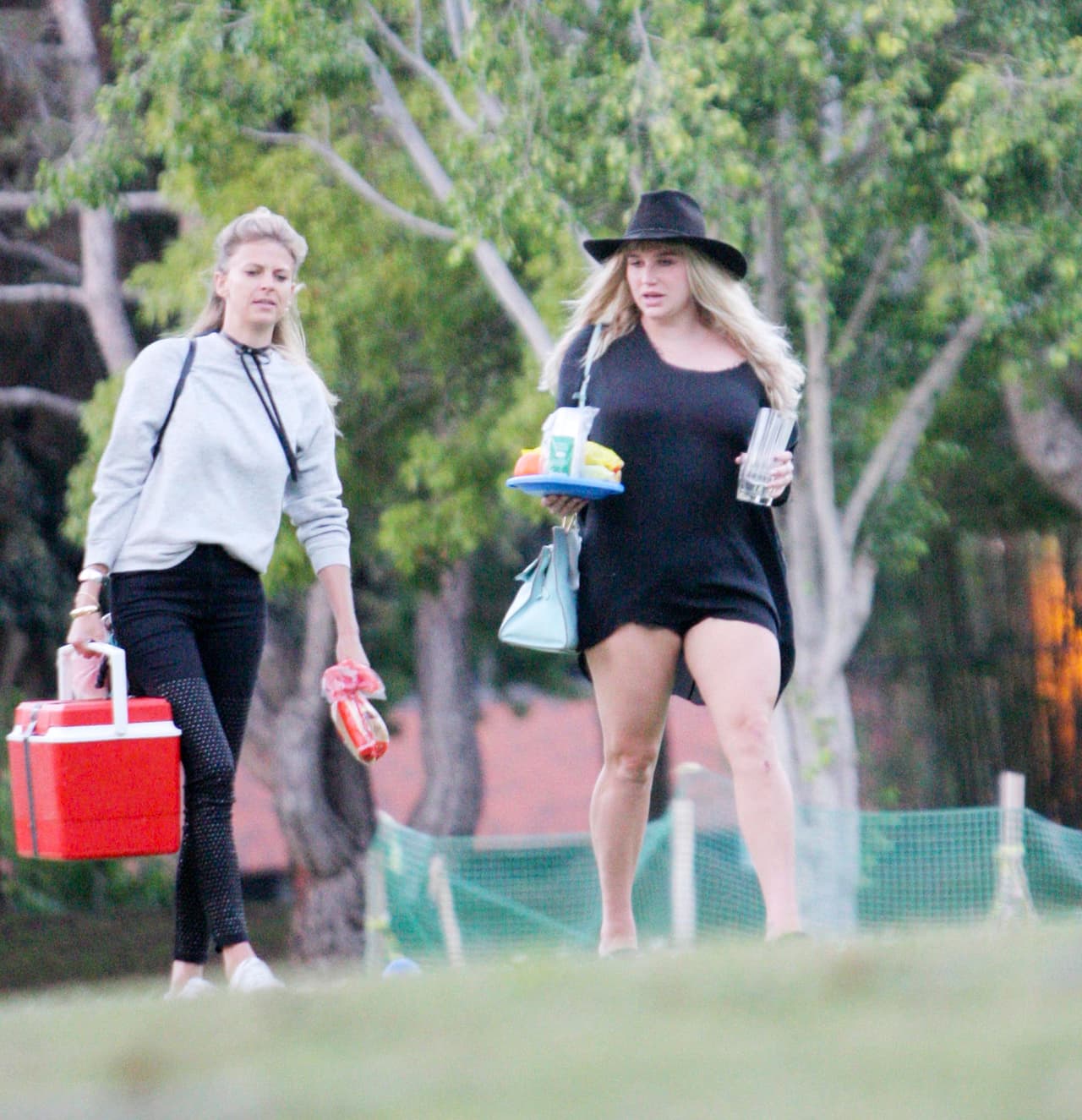 Lucía un vestido corto y un gran sombrero.
