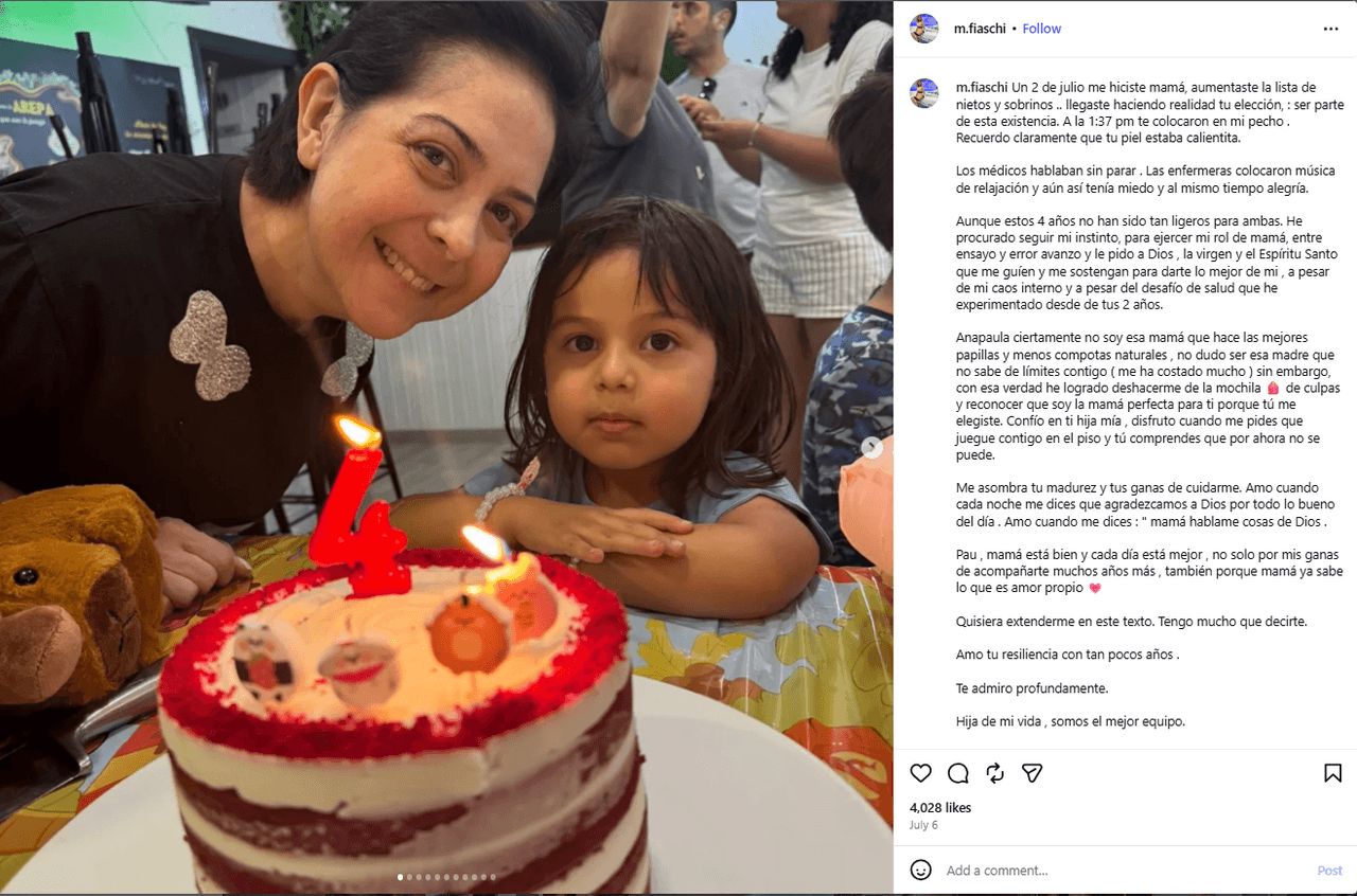 Margiory Fiaschi dedicó un conmovedor mensaje a su hija.
