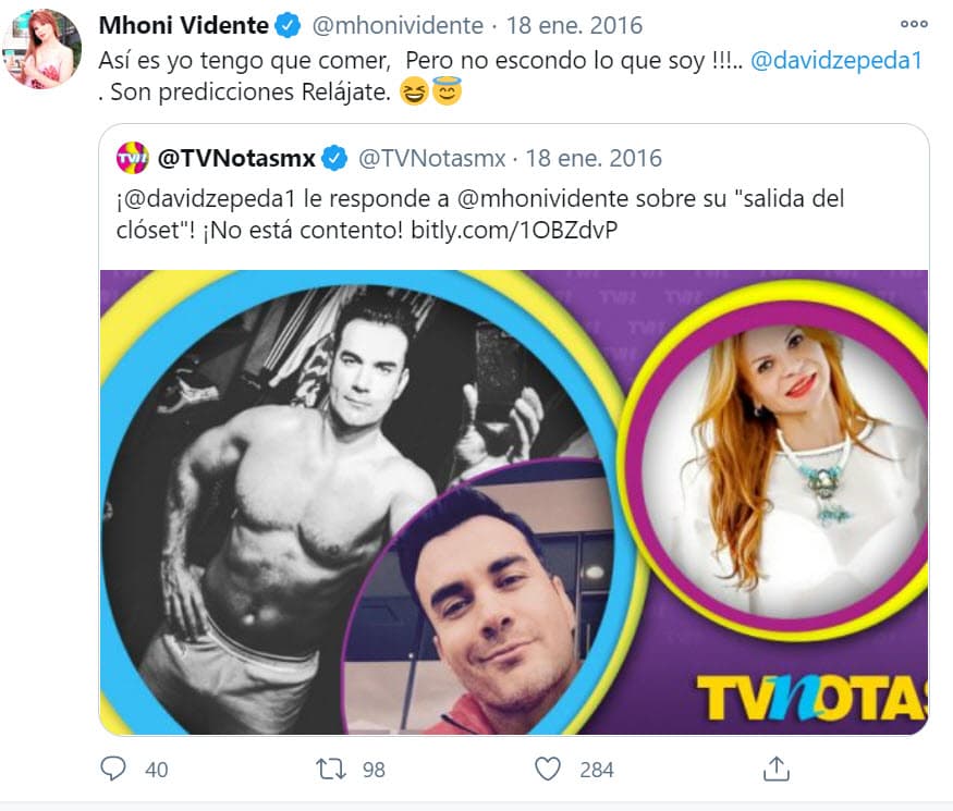 <b>Mhoni Vidente </b>se defendió de las declaraciones del protagonista de 'Abismo de pasión' y le contestó a través de Twitter con un contundente mensaje.
<br>