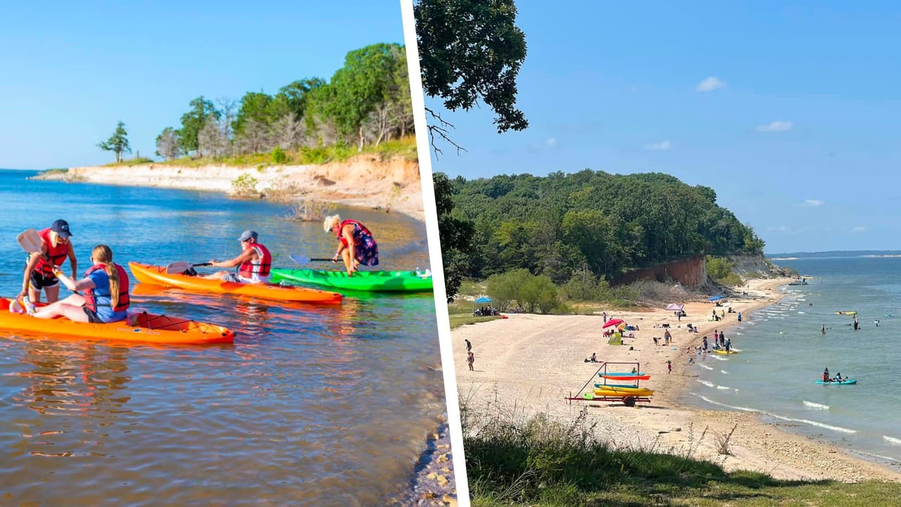 <b>Island View Park</b>
<br>Un paseo en kayak, un pícnic en la arena, un juego de voleibol de playa o simplemente tomar el sol y broncearnos un poco, 
<b>Island View Park es considerada “una de las playas” más populares en el norte de Texas</b>. Este lugar está en la orilla del lago Texoma, 
<b>a unos 50 minutos en auto del centro de la ciudad de Dallas</b>. Para más información, 
<a href="https://islandviewtexoma.com/" target="_blank">puedes visitar su página web haciendo clic aquí</a>. 
<br>⏰ 
<b>De 9 de la mañana hasta el atardecer</b>. 
<br>💰 
<b>Desde los $7 por persona</b>, hay planes desde los $40 que incluyen un lugar techado, mesa y parrillera. 
<br>📍 87426 Preston Bend Rd, Pottsboro.