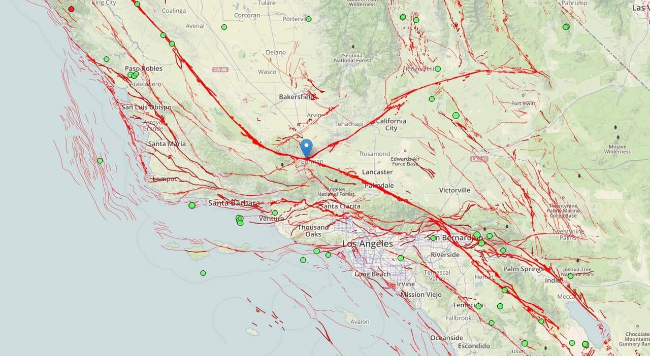 Franja de la falla de San Andrés a la altura de Gorman donde se calcula que se pueda producir un nuevo sismo de gran magnitud en las próximas décadas.