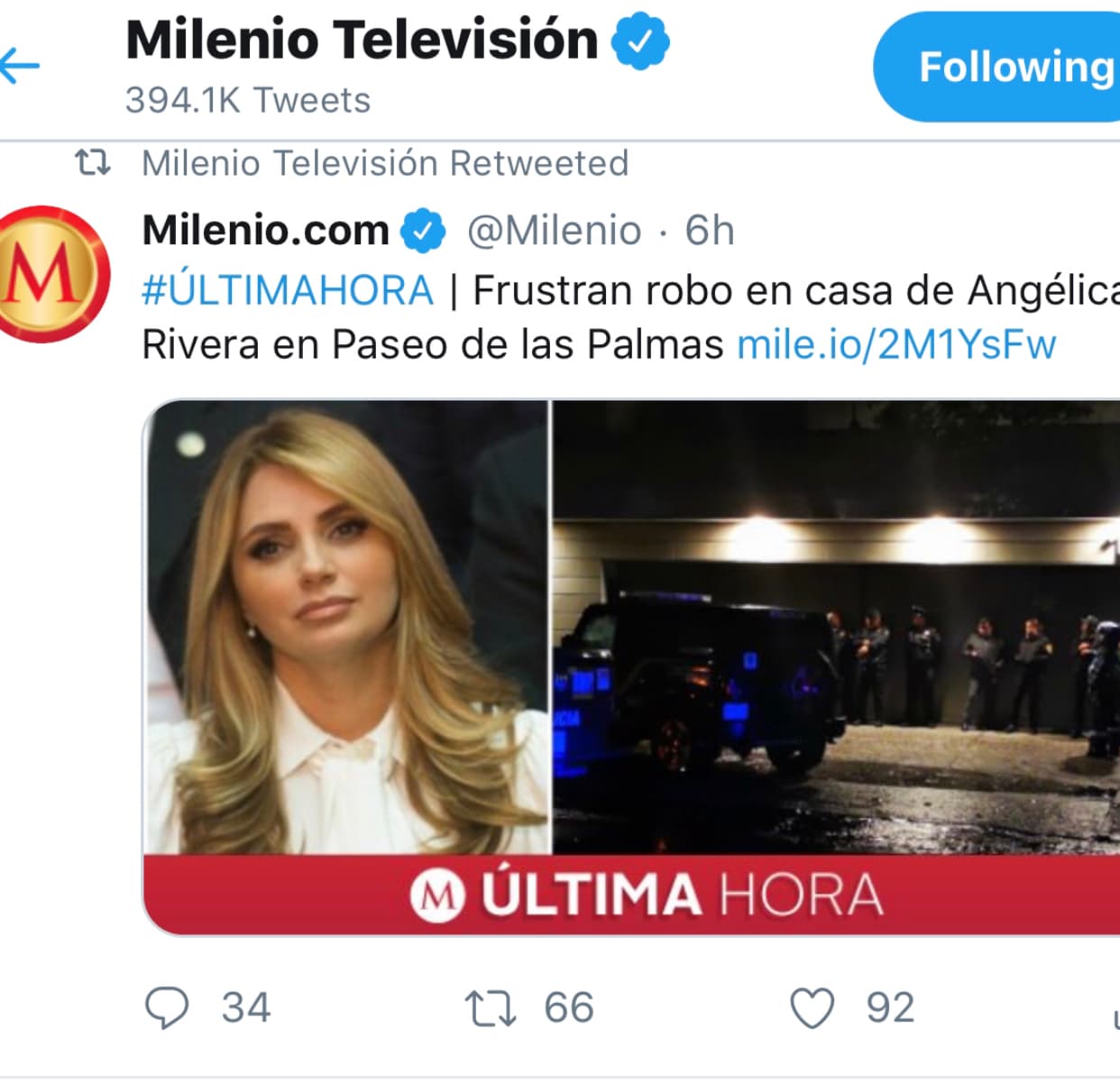 De acuerdo al diario 
<b><a href="https://www.milenio.com/policia/angelica-rivera-frustran-robo-casa-paseo-palmas" target="_blank">Milenio</a></b>, un grupo de sujetos armados intentaron entrar a la casa de Rivera, ubicada sobre la avenida Paseo de las Palmas, en la alcaldía de Miguel Hidalgo, en la Ciudad de México.
<br>