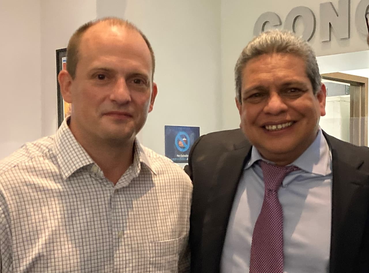 Civil rights attorney José Javier Rodríguez and Israel Hernández at the premiere of the film Reefa at the Tower Theater in Miami, on April 17, 2021.