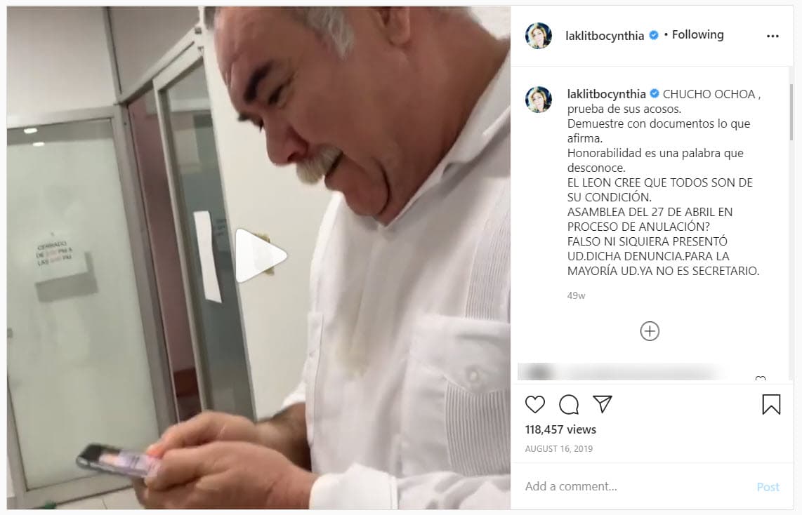 Un mes más tarde, Klitbo compartió un 
<a href="https://www.instagram.com/p/B1PIMo-BXt9/?utm_source=ig_embed" target="_blank">video</a> en su cuenta de Instagram como 
<b>prueba de los supuestos acosos </b>que enfrentó por parte de Ochoa.
<br>
