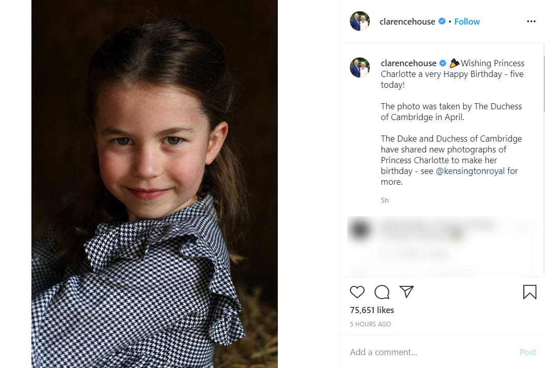 Compartiendo la misma fotografía escribieron: "Deseándole a la princesa Charlotte un ¡muy feliz cumpleaños número cinco hoy!", se lee.
<br>