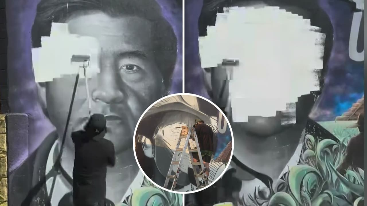 Artista borra su propio mural de César Chávez para honrar a Dolores Huerta en vecindario de LA