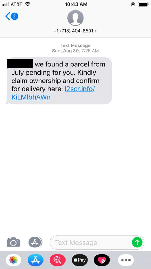El mensaje también solicita al destinatario que "reclame la propiedad" proporcionando su tarjeta de crédito e información personal. De esta manera se roban la identidad de la víctima.