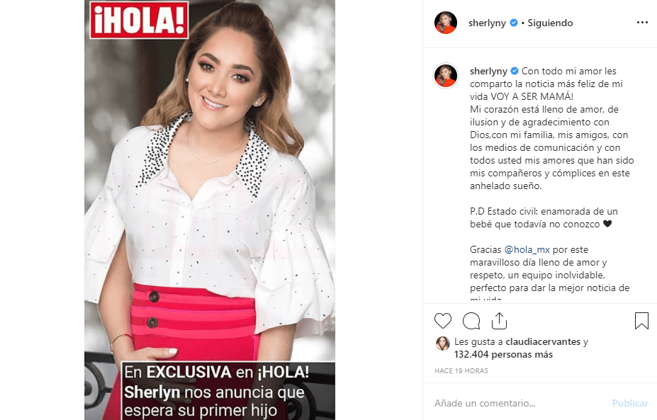 <b>El 4 de diciembre de 2019 Sherlyn </b>sorprendió al anunciar a través de la revista ¡Hola! México que estaba 
<b><a href="https://www.univision.com/famosos/sherlyn-revela-que-esta-embarazada-de-su-primer-hijo-fotos">embarazada</a></b>.