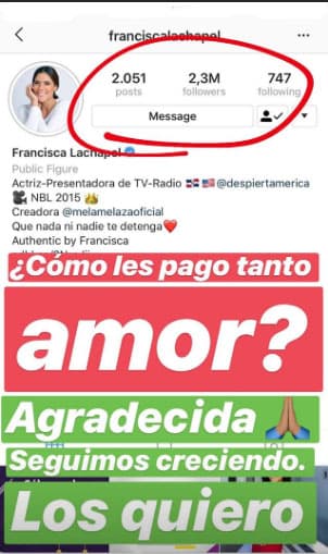 “¿Cómo les pago tanto amor? Agradecida. Seguimos creciendo. Los quiero”. Francisca Lachapel compartió con gran emoción que alcanzó 2.3 millones de seguidores en Instagram.
<br>