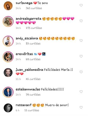 La mamá de Luka respondió con un "Te amo" a la publicación hecha por Zuria Vega, misma a la que después se sumaron otros comentarios por parte de amigos del medio artístico.